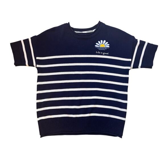 Life Is Good Sweaters - Life is Good Women's Small Navy Striped Short Sleeved Sweater Nautical Coastal